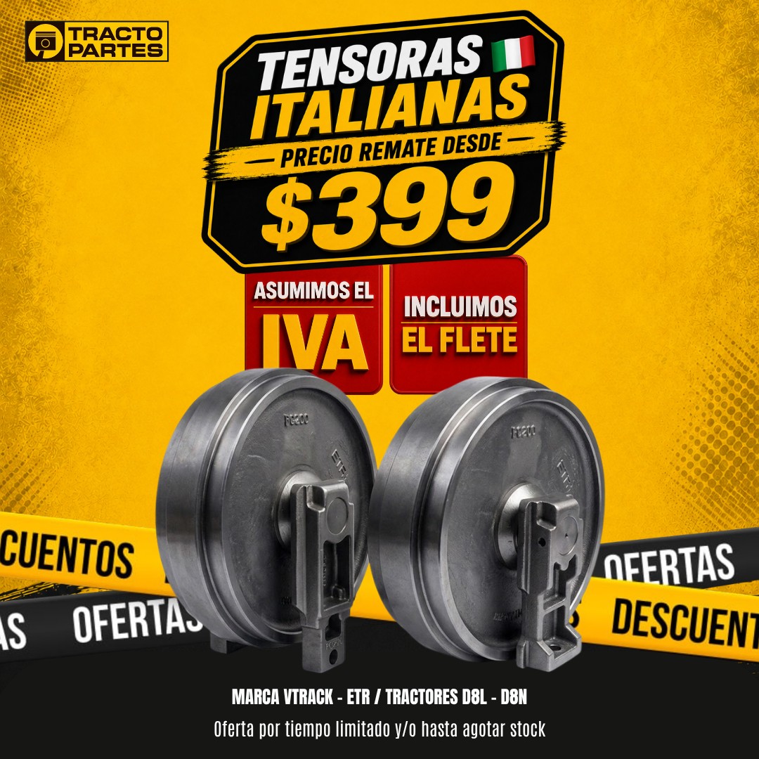 Tensoras Italianas VTrack-ETR a precio remate desde $399 — asumimos el IVA e incluimos el flete. Marca VTrack-ETR para tractores D8L - D8N. Oferta por tiempo limitado y/o hasta agotar stock.